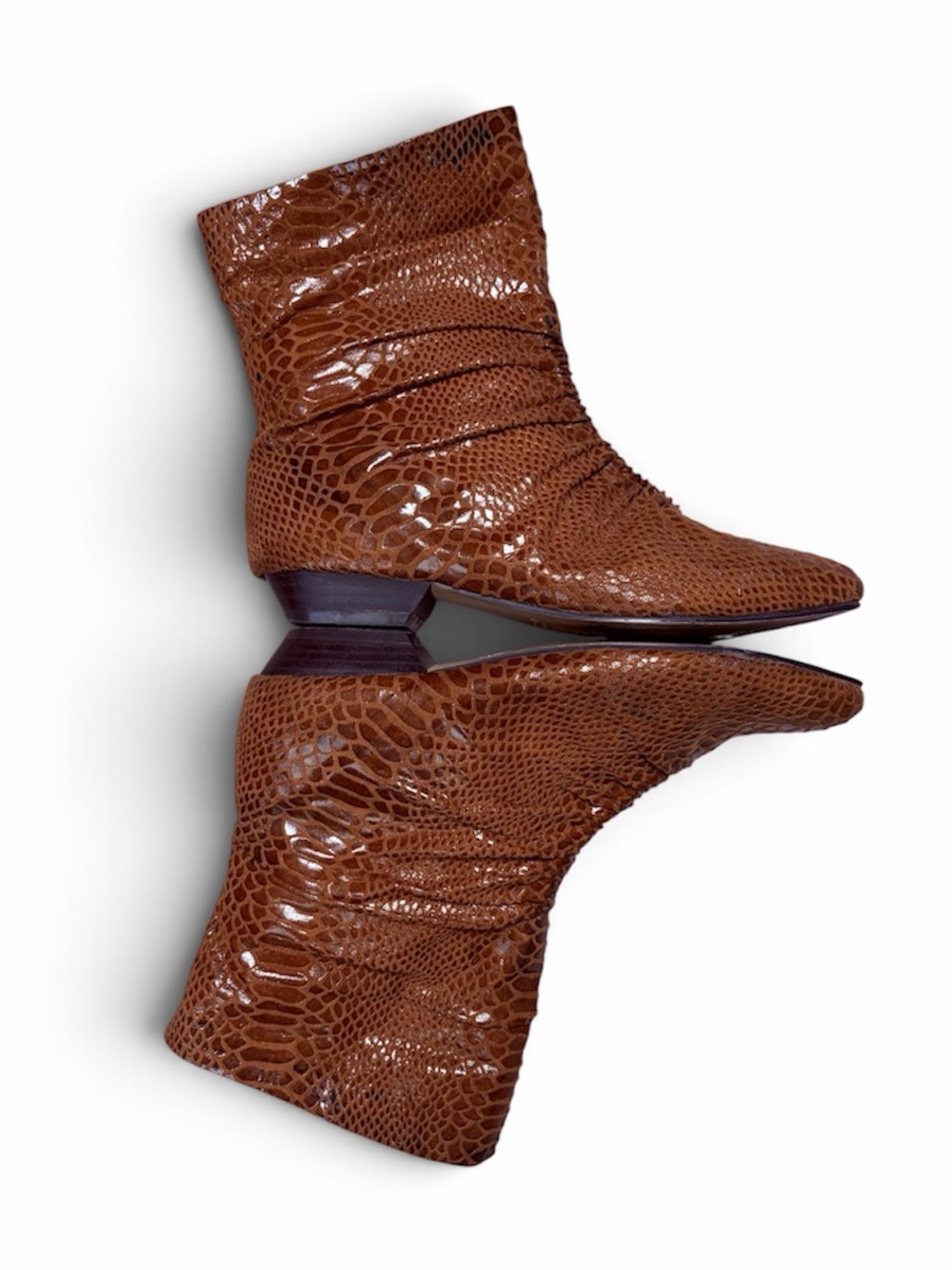 ALDO Brown Snakeskin Embossed Ankle Boots Size 36 Pointed Toe Low Heel